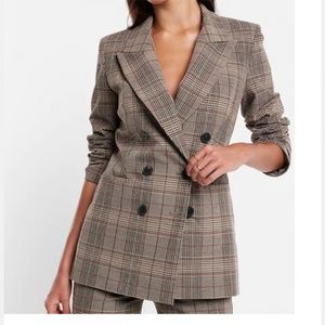 Express Plaid Peak Lapel Double Breasted Blazer